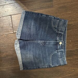 Blue Jean Shorts with Cuffed Hem and Medium Wash